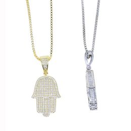 Topkwaliteit hiphop hamsa hangers kettingen milieu koperen heren vrouwen hiphop sieraden ijsje uit kubieke zirkonia echt goud zilver pated boys accessoires