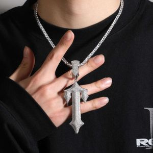 Topkwaliteit hiphop sieraden nieuwe extra grote t letter hanger ketting hiphop mode set kubieke zirconia wit goud vergulde rap iced obe met edelsteen rapper sieraden kraag