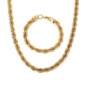 Top qualité Hip Hop corde chaîne collier Bracelet Rock rappeur ensembles de bijoux pour hommes femmes 75cm * 8mm, 21cm * 8mm