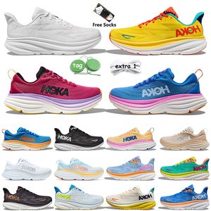 Top qualité Hoka Bondi 8 Clifton 9 Hokas chaussures Sports de plein air rose sur carbone X 2 nuage glace eau port gris femmes hommes jogging plate-forme de marche course tennis maille