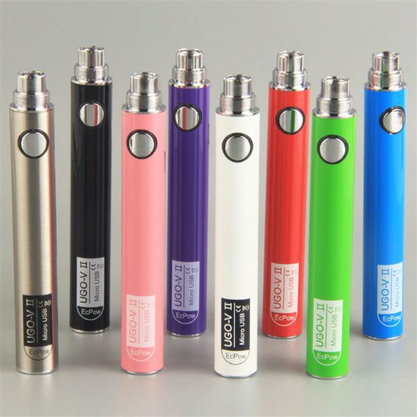 Baterías EVOD UGO-V II Batería E Cigarrillo Micro USB Passthrough Ecigar mejorado para 510 Vape cartucho CE4 CE5 MT3 Atomizador