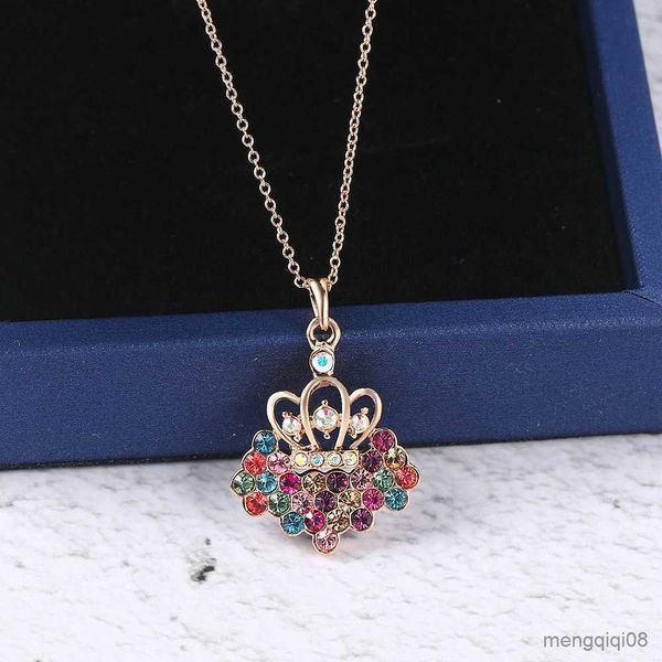 Couronne impériale de qualité supérieure couleur or rose pendentif collier bijoux cristal