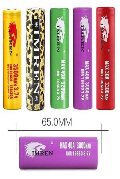 Top Calidad IMR 18650 Batería Oro Verde Rojo Púrpura Leopardo 3000MAH 3200MAH 3300MAH 3500MAH 37V 40A 50A Alto litio recargable 594245