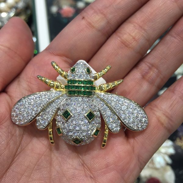 Broche de abeja de insecto de alta calidad, colgante de doble uso, Plata de Ley 925 con circonita cúbica, joyería fina para mujer