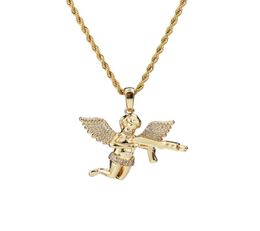 Bijoux de qualité supérieure zircon or argent mignon ange bébé porte arme de feu guns de collier pendentif chaîne de corde pour hommes femmes5563242