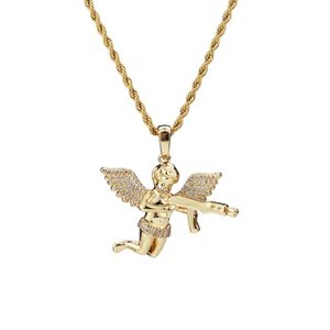 Topkwaliteit sieraden zirkon goud zilver schattig engel baby dragen pistool spul hang ketting touw ketting voor mannen dames2425