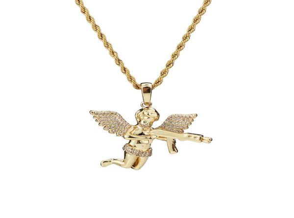 Joyería de alta calidad circón oro plateado lindo ángel bebé transporta pistola collar colgante cadena de cuerda para hombres mujeres3510485