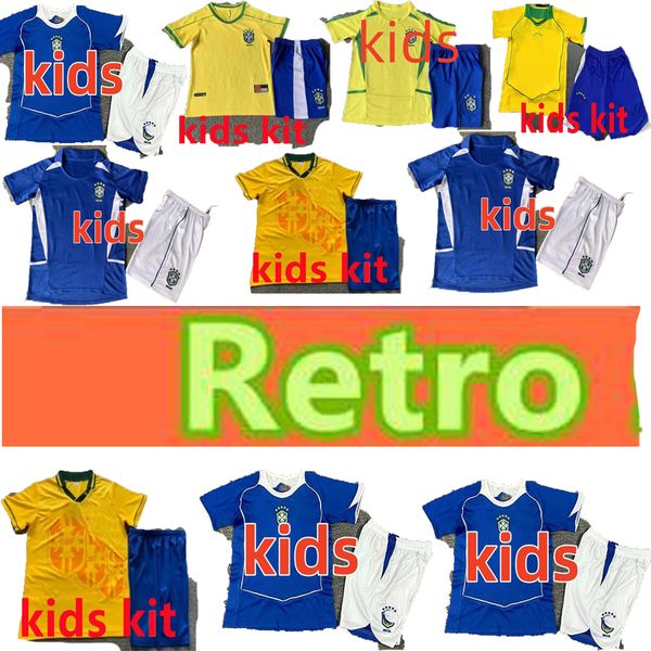 Kit para niños de alta calidad 1994 1998 2002 2004 Brasll Retro Soccer Jersey Ronaldo Romario Kaka Ronaldinho Rivaldo Maillot de Futol R.Carlos Brasi Camisa de fútbol brasileño