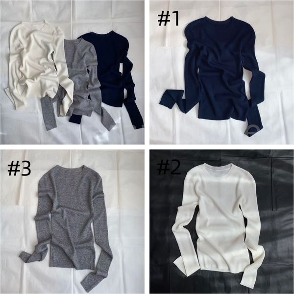 Chemises tricotées de qualité supérieure à manches longues pour femmes créateur de mode Lusury col rond chaud capote noir blanc gris 25227