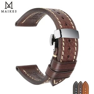 Braveur de montre en cuir de qualité supérieure Brun Real Italian Watch Band de montre 18-26 mm avec bracelets de boucle de papillon automatique solide 240408