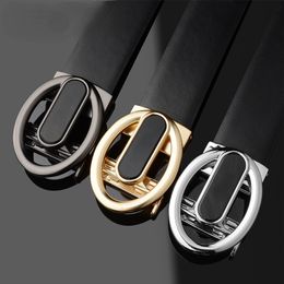 Boda de negocios de ocio de alta calidad para hombres Cinturones de lujo clásicos Cinturón negro de cuero de capa superior con hebilla automática de alto grado para hombres y niños