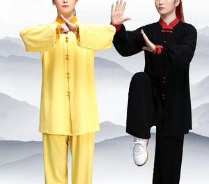 Top Quality Telard Femed Kung Fu Clothing Martial Arts Performance Uniforms Tai Chi Taiji Wushu Costumes Jaune / Noir