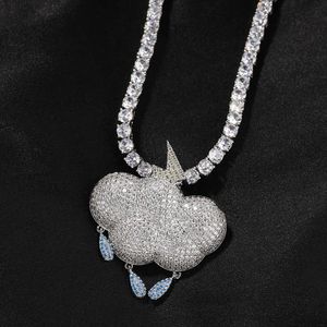 Topkwaliteit bliksem regen wolk hangsel ketting oude schattige sieraden hiphop punk rock full ic iced out diamant uniek ontwerp coole stijl rapper sieraden kraag geschenken