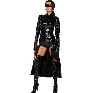 Top qualité à manches longues demi fermeture éclair manteau PVC Wetlook Clubwear gothique Cosplay Costume de fête Sexy Catwoman Catsuit femmes Long manteau