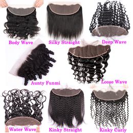 Pré-plumé Kinky Curly Swiss Lace Frontal Fermeture Oreille à Oreille 13x4 Raw Virgin Indian Curly Cheveux Humains Full Frontals Fermeture Natural Hairline