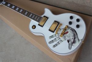 Top qualité LP personnalisé blanc guitare électrique corps en acajou massif touche en palissandre matériel doré