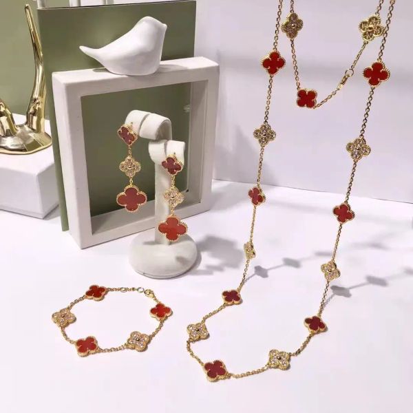 Top qualité Lucky Grass Collier femmes designer de luxe élégant trèfle collier 925 en argent sterling charme diamant agate 20 fleur trèfle à quatre feuilles chaîne de clavicule