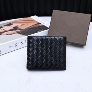 Carteras de cuero genuino de diseñador de lujo de alta calidad para hombres, billetera de dos pliegues, tarjetero negro, monedero, caja de regalo, bolso de diseño occidental de Italia