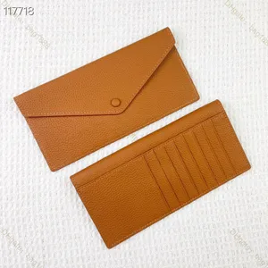 Cartera de diseñador de lujo de alta calidad Bolso de sobre de seda clásico Bolso de tarjeta cuadrado largo Titular de tarjeta de visita Bolso de mujer de piel de vaca Barenia de moda