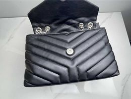 TOP QUALITY Luxury Handbag Sacs à bandoulière Marque LOULOU Y-Shaped Designer Seam Leather Ladies Metal Chain Black Clamshell Messenger Bags Wholesale
