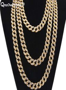 Qualidade superior de luxo simulado diamante bling strass miami cubana link chain men039s hip hop colar jóias 15mm largura 18204055505