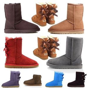 Top qualité luxe neige chaud botte noir bleu marine rose satin moyen cheville court arc mini fourrure chaussons hiver luxes bottes de designer pour fille femmes taille 36-41