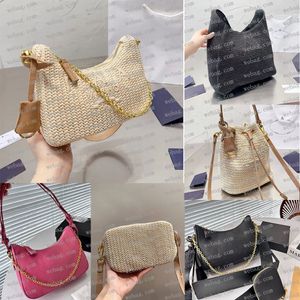 Bolsos de paja de mujer de lujo de alta calidad bolsos de hombro de nylon bolsos de mano de cadena de bolsos diseñador de la caramelo de la caramelo bancos pequeños bolsas de playa