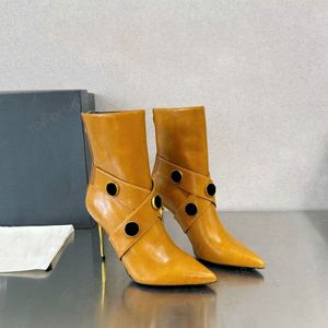 luxe Hoge hakken met puntige neus Enkellaarsjes met rits aan de zijkant Brune pumps met naaldhak Modeontwerper laarsjes dames Zwart wit geel