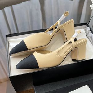 Top qualité luxe femmes Slingbacks canal épais sandales pompes gros bloc talons hauts appartements bout rond sandales designers couple fête de mariage chaussures habillées formelles