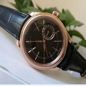 Reloj de pulsera de lujo de alta calidad Cellini relojes con fecha para hombre 39mm 18k oro rosa 50515 negro nuevo mecánico Mens242S