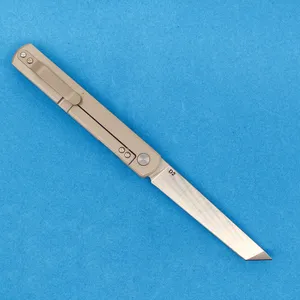 Couteau pliant haut de gamme M5301 haut de gamme D2 Satin Tanto Point Lame TC4 Alliage de titane avec poignée en fibre de carbone Roulement à billes Couteaux de poche EDC à ouverture rapide