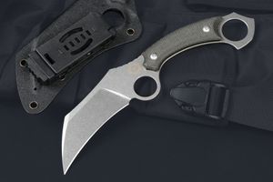 Couteau Karambit à lame fixe M7721 de qualité supérieure, lame de lavage en pierre 14C28N CNC, manche Micarta complet, couteaux à griffes tactiques d'extérieur avec Kydex