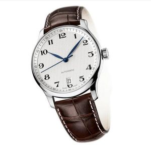 Montre homme de qualité supérieure montres mécaniques automatiques pour hommes cadran blanc bracelet en cuir marron avec date 002