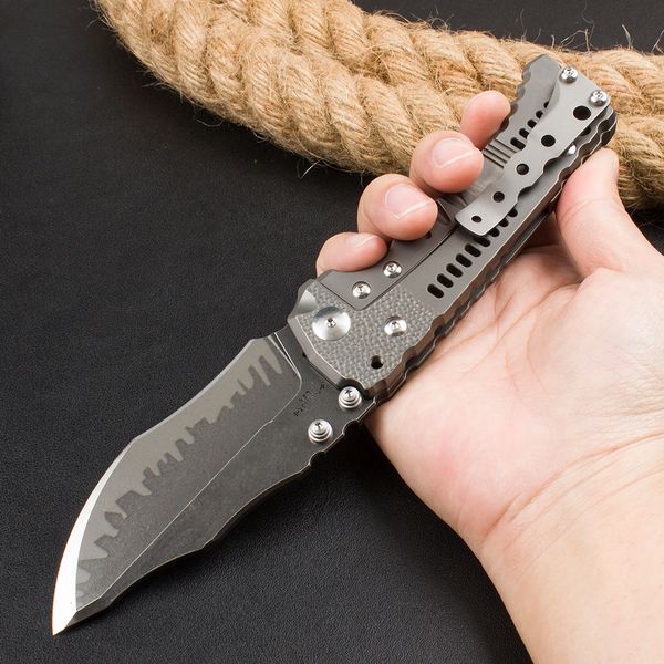 Calidad superior MB T-1 Cuchillo plegable táctico fuerte Z-wear Recubrimiento de titanio negro Hoja de lavado de piedra CNC TC4 Mango de aleación de titanio Cuchillos de bolsillo con caja al por menor