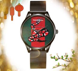 Topkwaliteit mannen bijen tijger slang wijzerplaat horloge klassiek goed uitziende klok man grote diamanten ring luxe kwarts beweging horloges montre de luxe perfecte kwaliteit cadeaus
