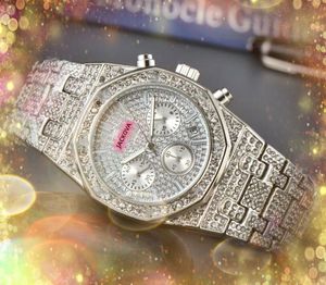 Top qualité hommes pleine fonction montre chronomètre célèbre six broches sous-cadrans horloge de travail de luxe mouvement à quartz date automatique diamants anneau temps de voyage cool montres cadeaux