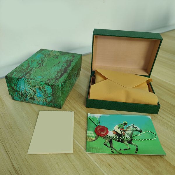 Caja de reloj verde de alta calidad de lujo Cajas Bolsas de papel Certificado Cajas originales para mujer de madera Relojes para hombre Bolsas de regalo Accesorios bolso submarino 116518 a