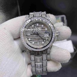 Topkwaliteit heren ETA2836 horloges ijskoud diamant horloge 40 mm zilver 904 roestvrijstalen kastzijde van Diamond Face Watch Auto253T