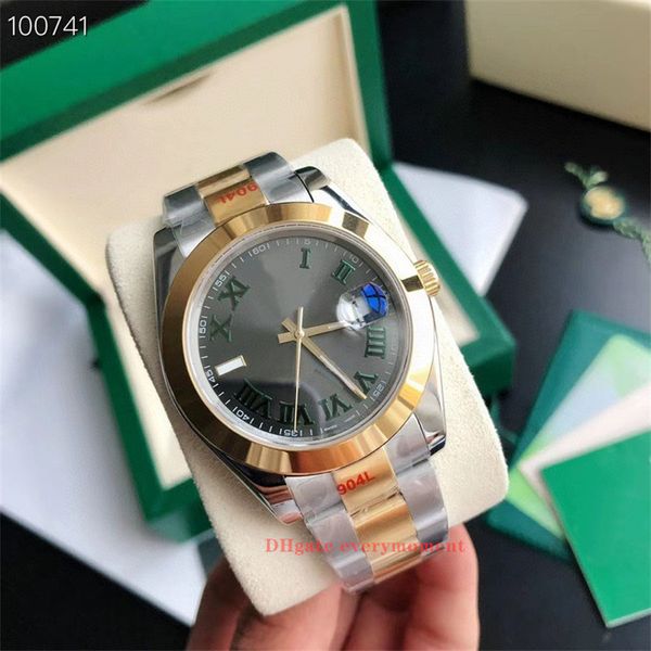 Relojes para hombres de alta calidad Reloj mecánico automático de acero inoxidable de 41 mm 126300 124300 Caja de madera original Zafiro verde Esfera romana Relojes de pulsera impermeables -A