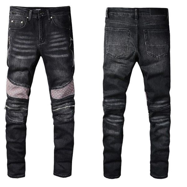 Des hommes de qualité supérieure jeans skinny trous de trous déchirés jeans moto-cycle de moto épisser la mode hip hop célèbre imprimement denim pantalon309i