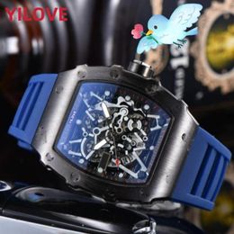 Top Kwaliteit Mannen Horloge 43mm Volledige Functie Stopwatch Zwart Blauw Rubber Klok Luxe Quartz President Dag Datum Hele en Retail W223a