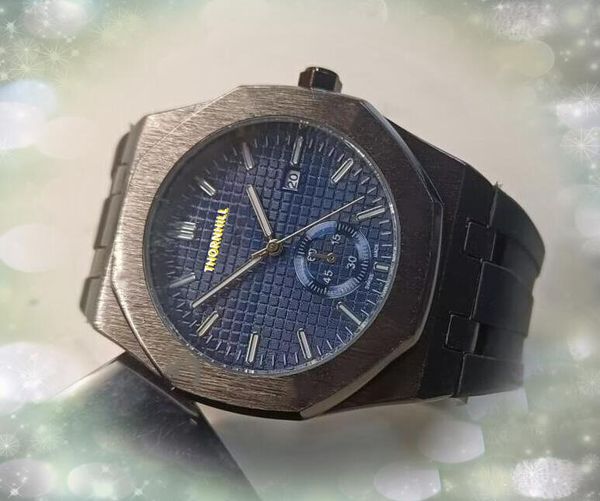 Top qualité hommes montre chronomètre relojes de lujo para hombre horloge homme noir bleu caoutchouc bande en acier inoxydable pleine fonction Quartz chronographe mouvement montre-bracelet