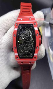 Men de haut niveau Men039s Sports montre-bracelet Red Carbone Fibre Case Watch Red Rubber Strap Watch Automatic Mechanical Watches8540873