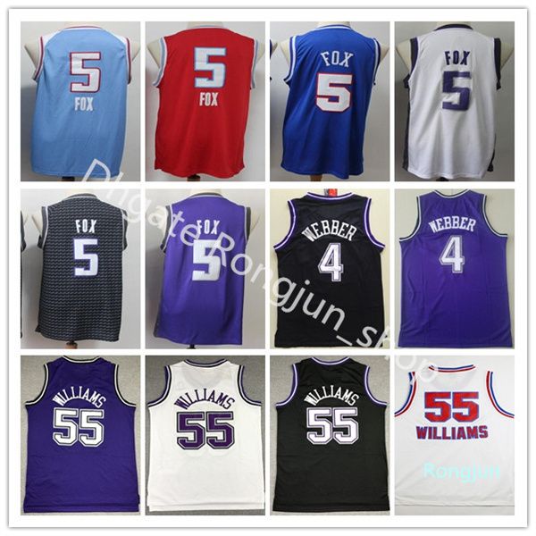 Baloncesto para hombre de calidad superior DeAaron 5 Fox Jersey Chris 4 Webber Jason 55 Williams Jerseys Negro Púrpura Blanco