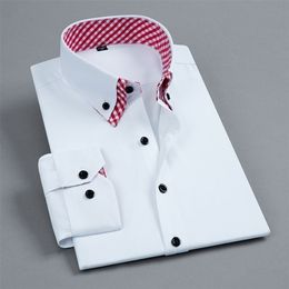 Top qualité hommes robe chemise non fer mode double couche à manches longues affaires formelle coupe régulière bureau Camisa chemises sociales 220813