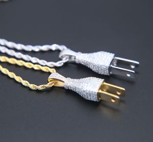 Topkwaliteit Mens Iced Out Bling Bling Plug Hanger Ketting Goud Zilver Kleur Hanger Micro Pave Full CZ Bling Hip Hop Sieraden