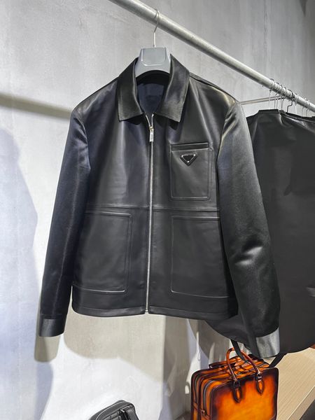 Veste en cuir pour hommes de qualité supérieure coutures en peau de mouton de luxe revers veste noire décontractée veste de créateur de marque supérieure