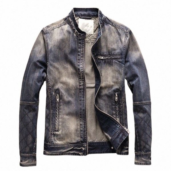 Top Qualité Hommes Lg Manches O-Cou Zipper Fly Denim Vestes Fi Vintage Moto Biker Coupe Lâche Plus Taille Mâle Manteaux M8WR #