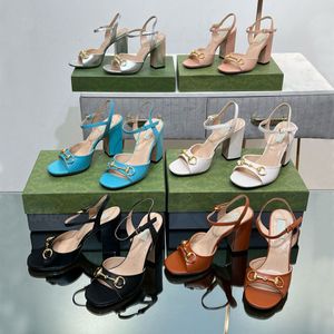 Boucle métallique de qualité supérieure chunky talons sandales en cuir talons hauts femmes sandale de luxe designer chaussures de chaussures
