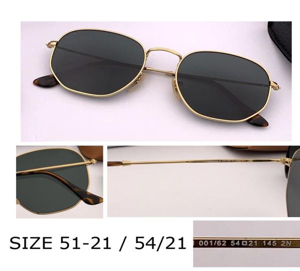 Top Qualité Métal Vintage Hexagonal Sunglass 51mm Hommes Femmes 54mm surdimensionné UV400 verre lentille dégradé flash miroir lunettes de soleil gafa8417958